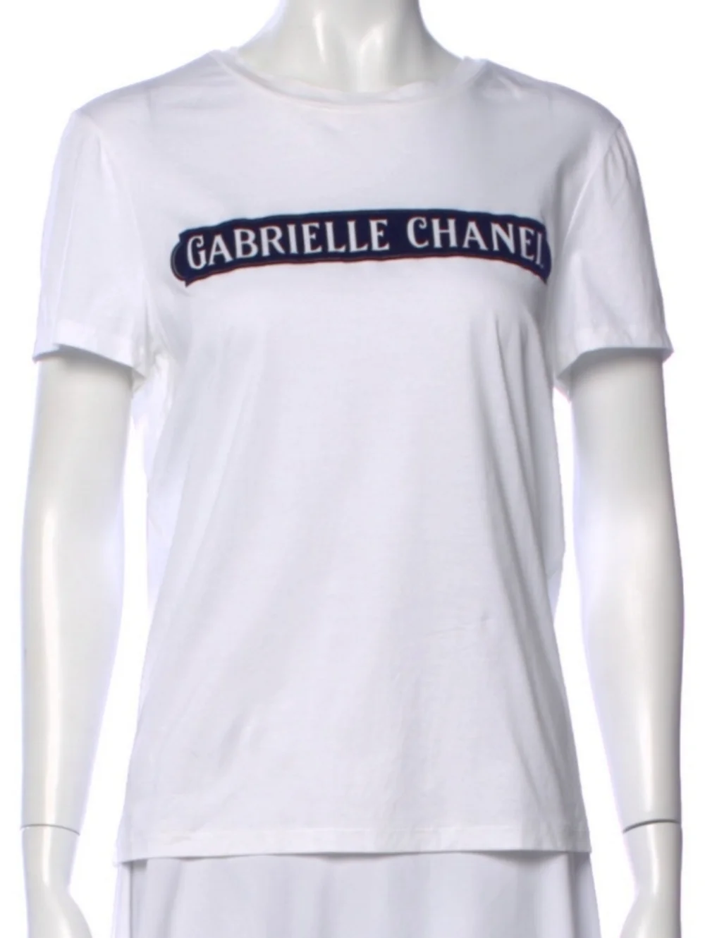 CHANEL White Cotton Tee with Navy Gabrielle Logo